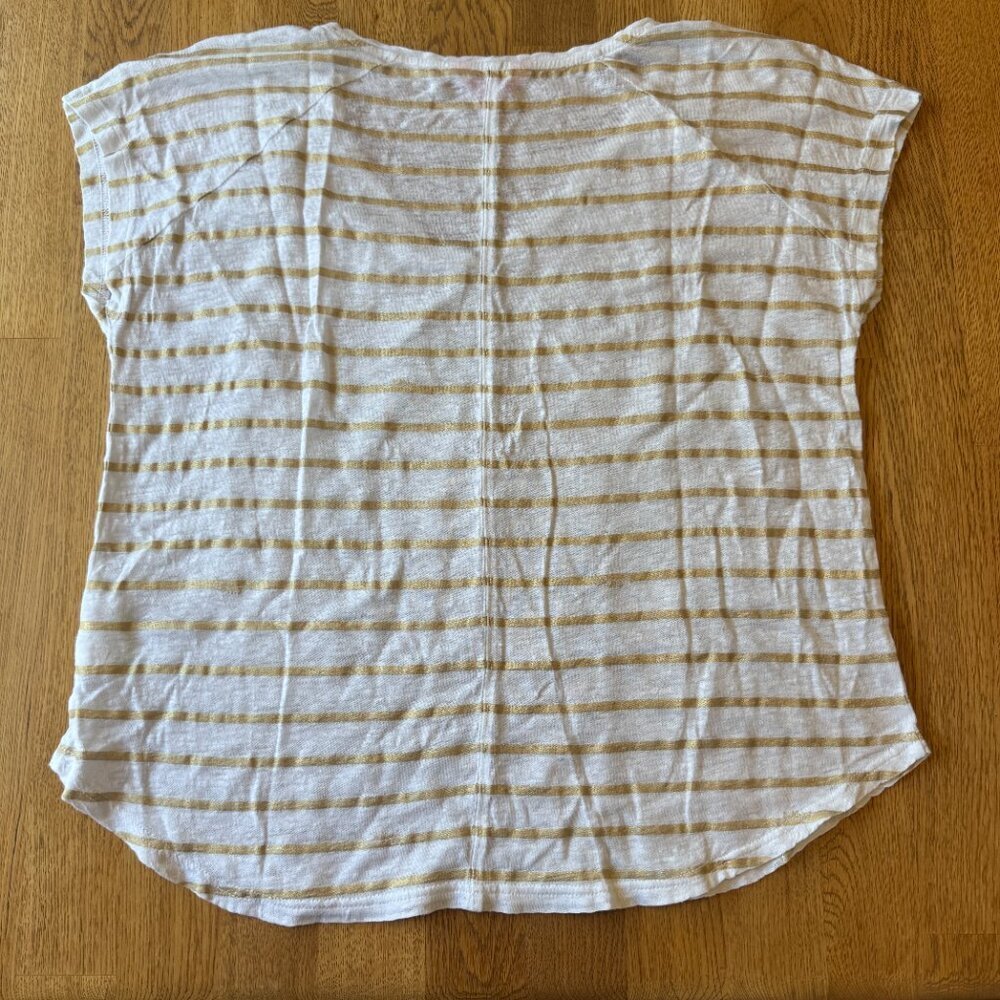 Lilly Pulitzer Rollins Linen Top Gold Serene Stripe Top Size Medium - Picture 4 of 9